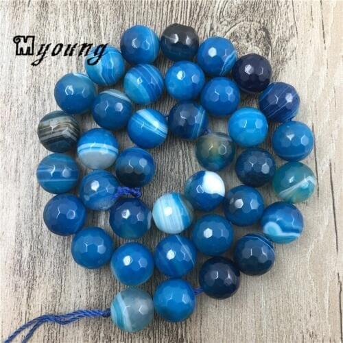 Faceted Blue Striped Lace Agates Beads Round Drilled Stone Beads 5 strands/lot MY0063