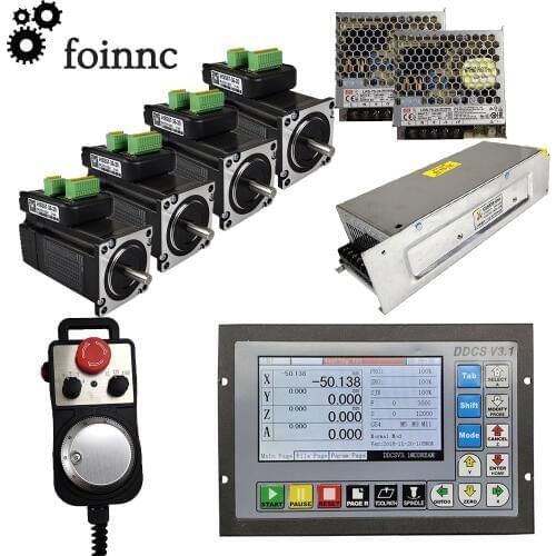 Nema23/57 integrated hybrid servo motor CNC kit ddcsv3.1 4-axis motion control system DC power supply emergency stop MPG