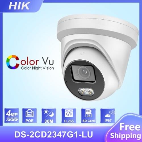 Hikvision IP Camera DS-2CD2347G1-LU 4MP ColorVu Network Bullet POE IP Camera H.265 CCTV Camera SD Card Slot EasyIP 4.0 OEM