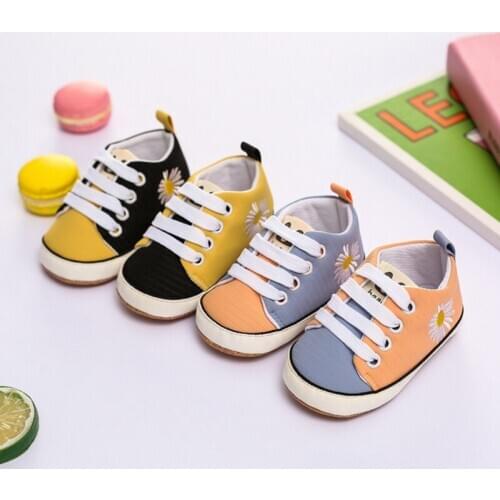 0-18M New Children Casual Sneakers Floral Canvas Shoes Color Matching Lace-up Casual Sneakers Anti-slip Infant Toddler Shoes