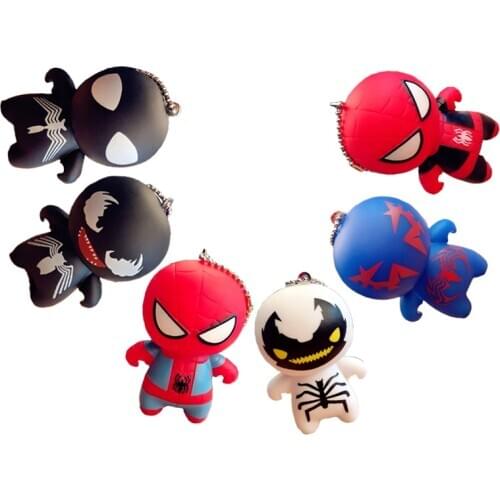 Marvel hero Spiderman iron Man Cartoon doll key pendant The Avengers Anime Character PVC Boy bag key Pendant Creative toy gift