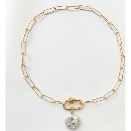 Fashionable natural pearl blue stone embellished pendant necklace for ladies to participate in the banquet high-quality choker