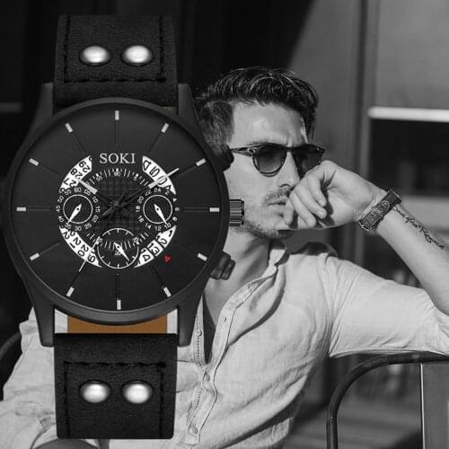 Fashion casual European and American style mens pu strap watch student sports versatile quartz watch casual business watch