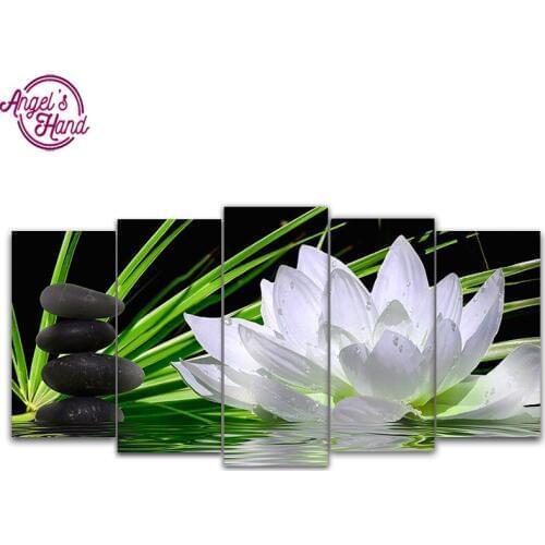 5d diysquare Diamond embroidery lotus&stones 5pcs Multi-picture Combination diamond painting Cross Stitch Rhinestone mosaic