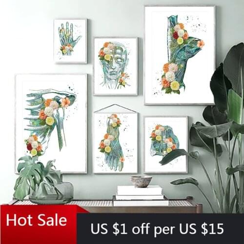 Green Hand Feet Human Organs Anatomy Flower Nordic Posters And Prints Wall Art Canvas Painting Wall Pictures Doctors Room Decor