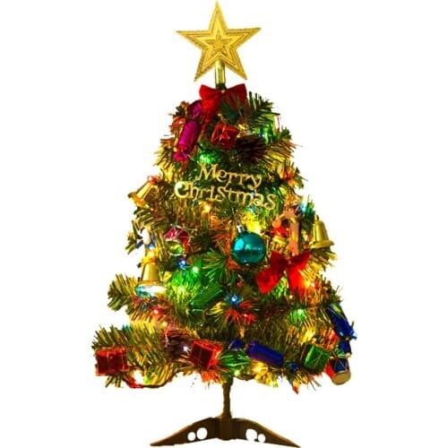 2Pcs Tabletop Xmas Tree Artificial Mini Christmas Pine Tree with LED String Lights Desktop New Year Decoration 50cm Wholesale X2