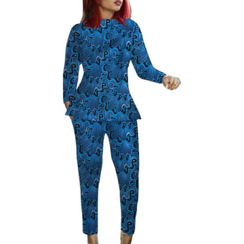 Nigerian Style Fashion African Outfits Print Women Dashiki Matching Shirt And Pant Custom Made Africa Clothing