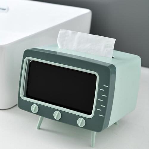 4 Colors Creative TV Tissue Box Kitchen Desktop Paper Holder Dispenser Storage Napkin Case Organizer with Mobile Phone Holder