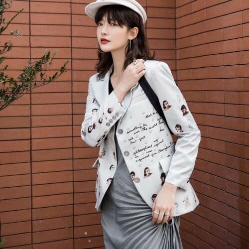 Autumn Funny Printing Suit Women Vintage single-breasted long-sleeved Blazer