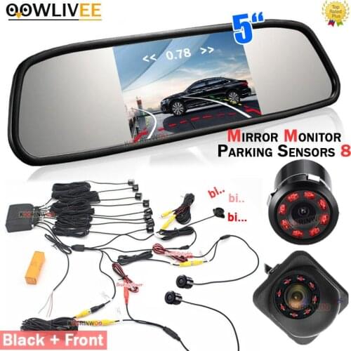 OOWLIVEE Full Kit Parktronic 5" Monitor Mirror Car Parking Sensors 8 With Dynamic Rear view Camera Front Form Alert Night Vision