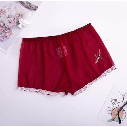 Sexy Lace Sleep Bottoms for Women Summer Chiffon Thin Shorts Black Solid Color Loose and Breathable Homewear Female Nightwear