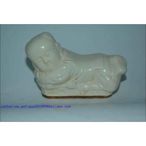 Rare Tang Dynasty(618--907)Ding kiln porcelain pillow,cover with gold leaf,white glaze,Child Statue,Free shipping