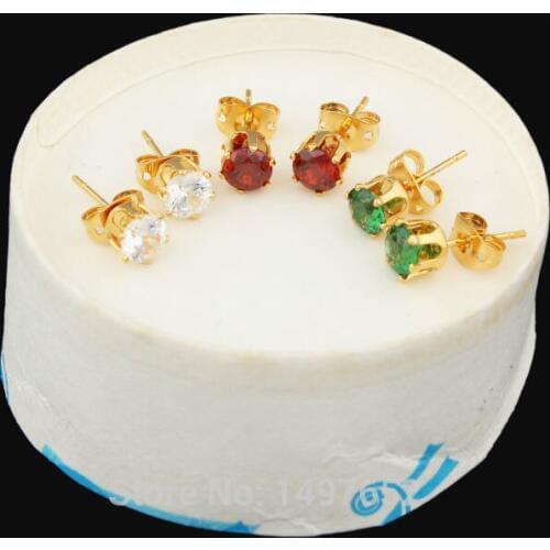 Luxury Crystal Stud Earring / Gold Color Round Classic Design Earrings For Women Jewelry