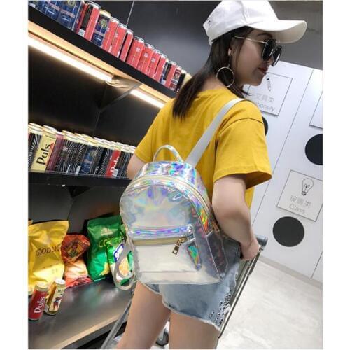 1 piece black rose Silver Gold Pink Laser Backpack women girls Bag leather Holographic Backpack schoolbag for teenage girls