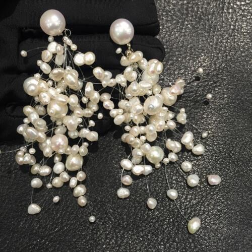 Hyperbole Natural fresh water pearl drop earring big and small size mixed long earring fashion women jewelry free shipping