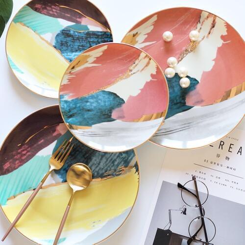 Nordic Gold Cloud Oil Painting Plate Dish Dessert Fruit Plate Wedding Banquet Plate Decorative Plate