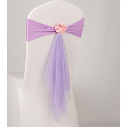 10 Pcs Wedding Decoration Chair Back Organza Chair Sash Spandex Sash with Rose Ball Artificial Flower Wedding Layout Chair Sash