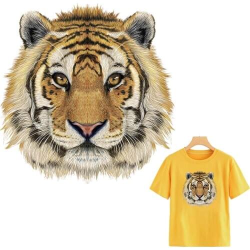 Thermal Stickers Iron On Clothes Tiger Head Thermal Press Vinyl Hoodies Tops Diy A-Level Washable Appliques On Clothes