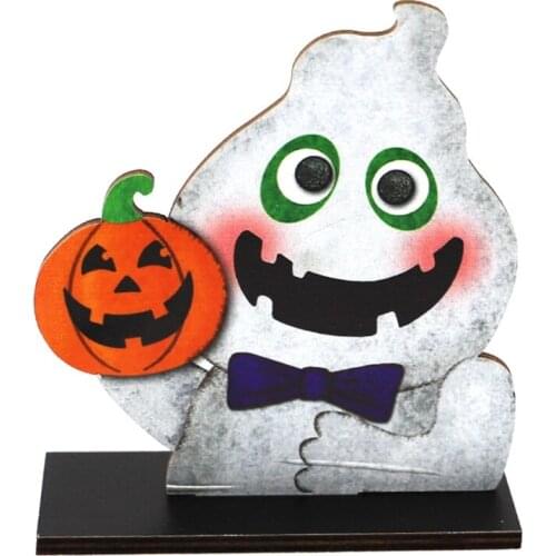 Party Table Decoration, Cute Ghost Holding Pumpkin Wooden Sign Halloween Party Table Topper Decoration