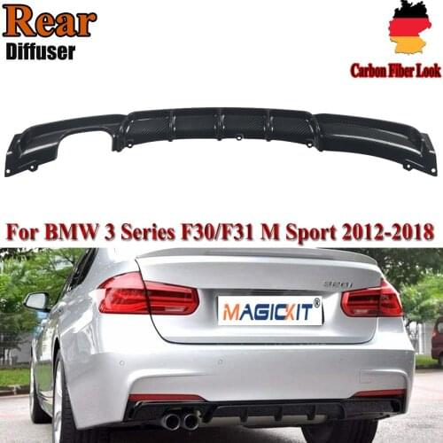 MagicKit Carbon Fiber Look Rear Diffuser For BMW F30 F31 M Sport Bumper 320i 328i 12-19