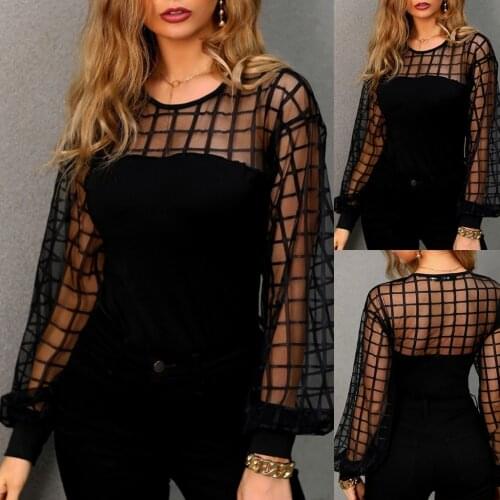 Womens Hollow Out Shirt Summer Solid Long Sleeve Tunic Tops Patchwork O Neck Casual Blouses Sexy Women Clothing Blusas De Mujer