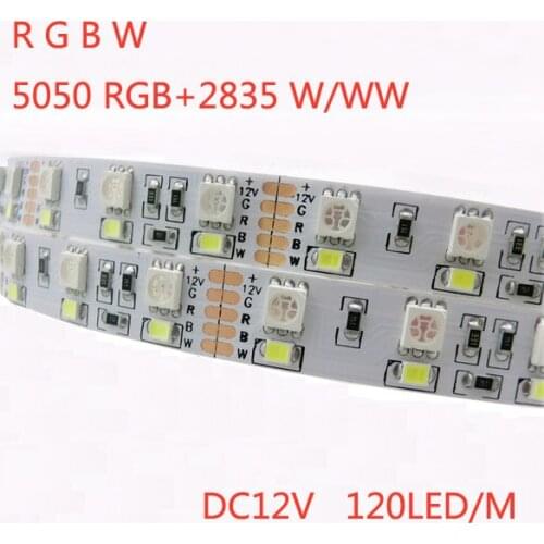 100m Double Row LED Strip SMD 5050 RGB + 2835 White / Warm White,120Leds/m ,5m/roll waterproof/non waterproof DC12V Super Bright