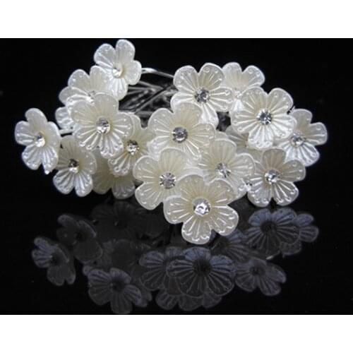 100 Pcs White Flower Silver Plated Wedding Prom Bridal Resin Hair Pins Hair Clips