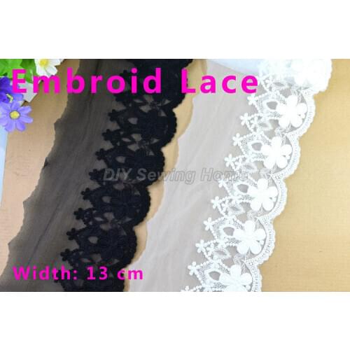 13cm width cotton embroid sewing ribbon guipure lace trim or fabric diy craft supply wedding Accessories free shipping#2893