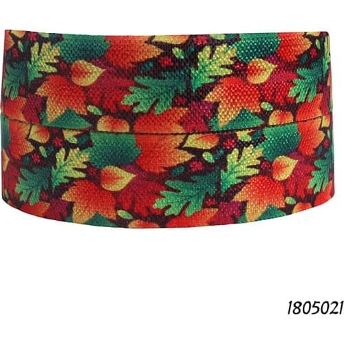 50 yards/lot) Autumn season beautiful maple leaf printed foe elastic ribbon for decoration