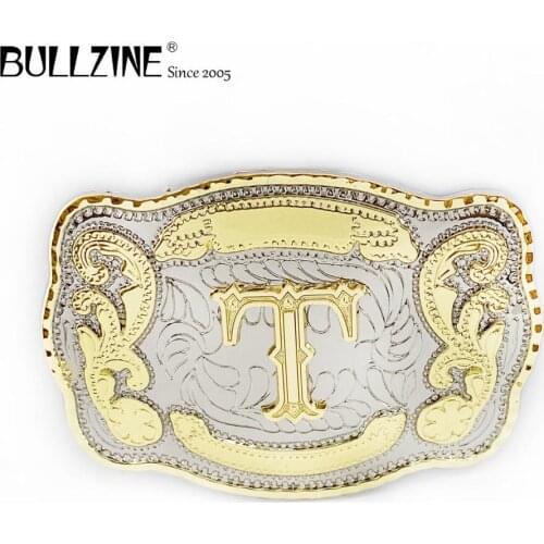 Bullzine zinc alloy 26 letters belt buckle FP-03732-T double color belt buckle LUXURIOUS jeans gift belt buckle DROP SHIPPING