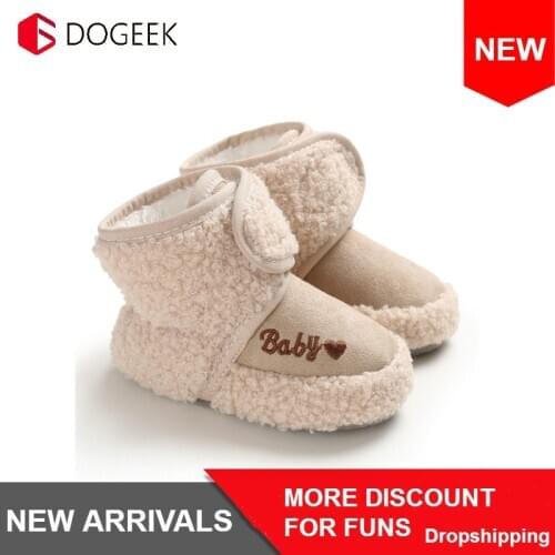 DOGEEK Winter Newborn 0-6-12 Months Baby Girl Boy Shoes Soft Bottom Plus Velvet Warm Baby Toddler Shoes 0-1 Years Old