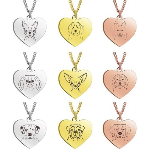 Fishhook Heart Dog Pet Necklace Corgi Chihuahua Bulldog Sheepdog Rose Gold Color stainless steel For Woman Man pendant Jewelry