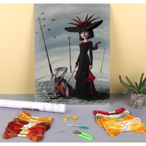 Woman Girl Printed Canvas 11CT Cross Stitch DIY Embroidery Complete Kit DMC Threads Handmade Knitting Sewing Adults