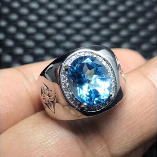 Fashion Exquisite Blue Crystal Inlaid High Quality Metal Band Ring Glamour Mens Casual Party Jewelry