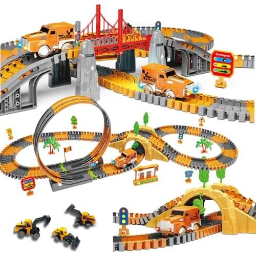 Engineering/Dinosaur Rail Car Toy Magical Railway Track Vehicle Toys For Boy Light DIY Model Children Gift Truck Racing Car