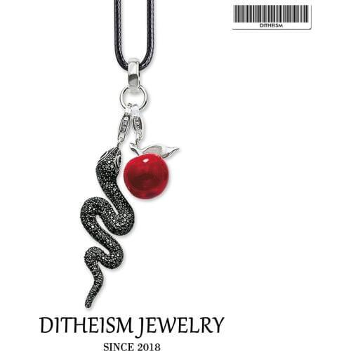 Leather Rope Necklace Snake and Apple, 2018 New Fashion 925 Sterling Silver Jewelry European Punk Gift For Men Women Boy Girls