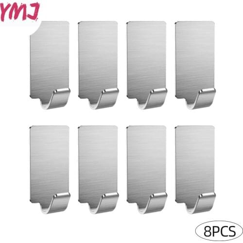 8pcs Adhesive Stainless Steel Hooks for Towels Holder Family Robe Hanging Hook Hats Bag Family Robe Bag Key Adhesive Wall Hanger