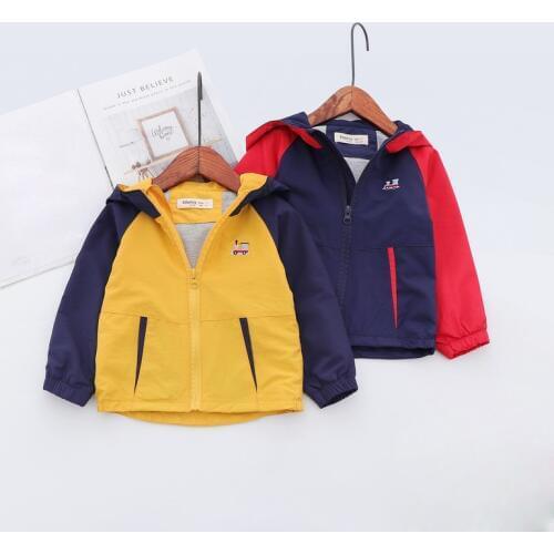 Spring Autumn Children Jacket for Boys Clothing Patchwork Hooded Kids Outerwear Coat BC504