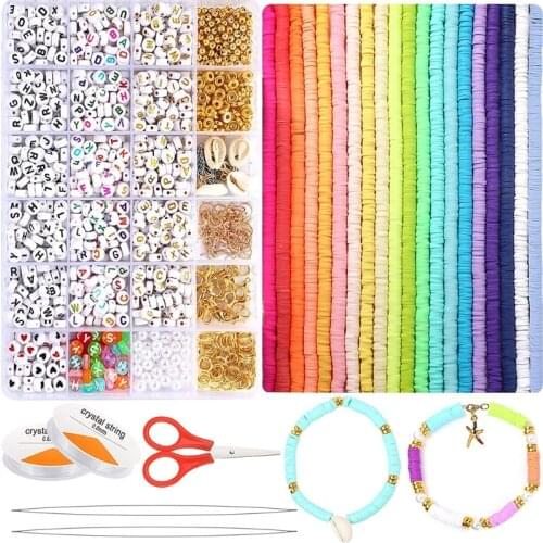 L5YA Flat Round Polymer Clay Spacer Beads Alphabet Bead Set for Jewelry Making