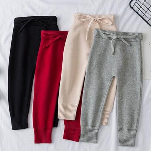 Korean Style Baby Girls Boys Leggings Solid Color Knit Pants Spring Autumn Kids Knitting Pants Children Trousers