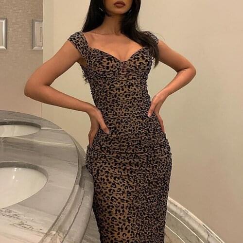 Summer Mesh Bodycon Dress Women Casual Dress 2021 New Arrivals Leopard Stretchy Dress Sexy Celebrity Evening Club Party Dress