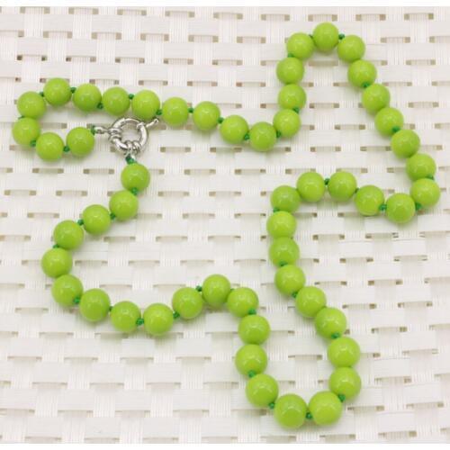 Hot Sale 8mm Green Baking Paint Glass Round Beads Elegant Women Chain Necklace Party Gifts Clavicle Choker Jewelry 18inch B3220
