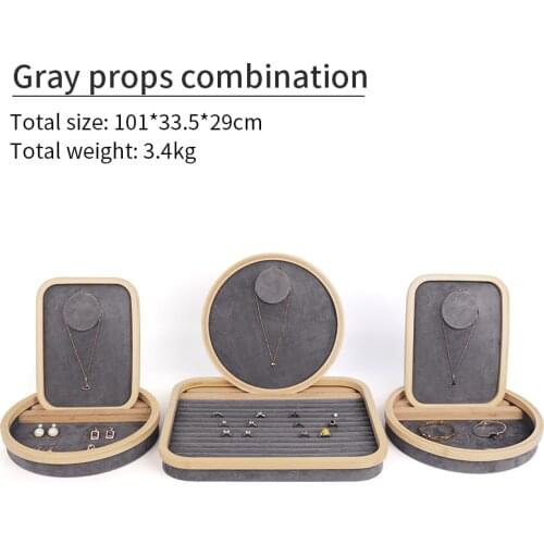Multifunction Three Pieces Suit Solid Wood Jewelry Display Trays Femal Ring Earring Pendent Bracelet Show Plate Jewellery Holder