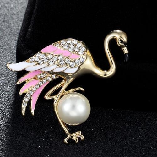 Fashion pink Bird Enamel Brooches For Women And Men Alloy Lovely Animal Party Weddings Banquet Imitation pearl broches jewelry