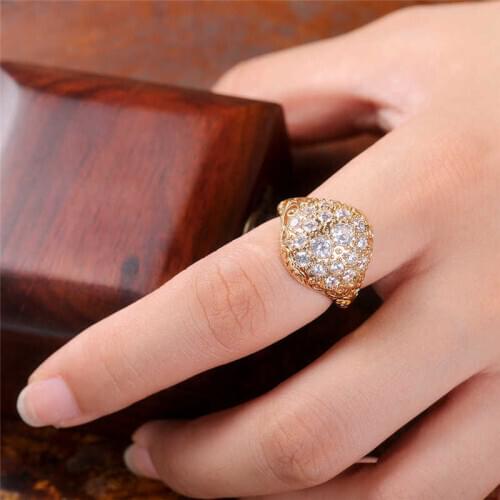 Fashion new lady ring luxury copper set zircon exaggerated hemispherical ring