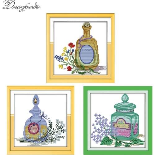 The wine bottle and flowers cross stitch kit 14ct 11ct count print canvas stitches embroidery DIY handmade needlework plus