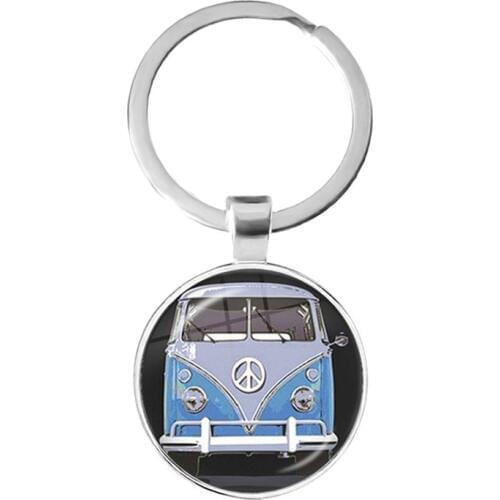 New Vintage Hippie Peace Sign Van Bus Keychain Fashion Men Women Purse Bag Car Pendant Key Chain Ring Holder Jewelry For Gift