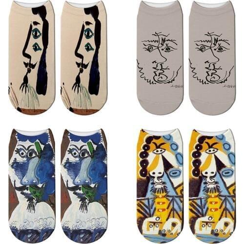 New 3D Printed Picasso Abstract Painting Socks Summer Women Picasso Bust of A Man Visage Short Ankle Socks Calcetines Mujer