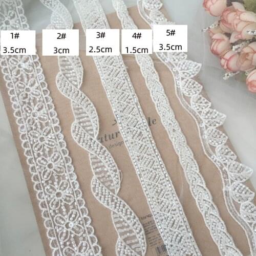 New Handmade Rice White Wedding Beaded Car Bone Lace Clothing Accessories 3Yard/pack