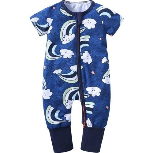 0-2T Kids Short-Sleeve Sleepsuit Baby One-Piece Suit Summer Cotton Newborn Infant Romper Children Pajamas Double zipper Cloud